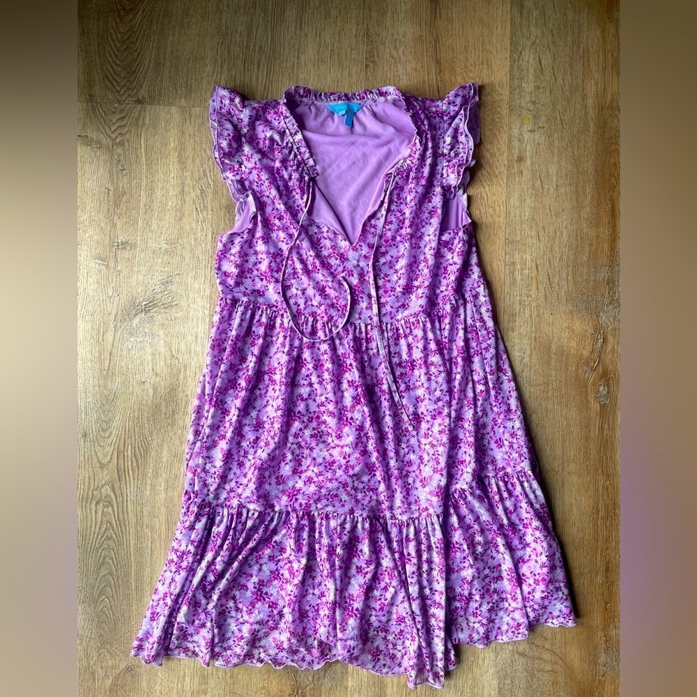Draper James Purple Floral Ruffle Sleeve Tiered Mini Dress Size XS boho cottage